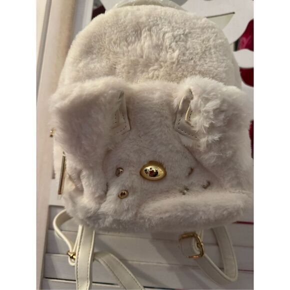 Betsey Johnson Puppy Dog frenchie french bulldog  Backpack white fur mini bag - Picture 1 of 7